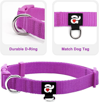 azuza 3 Pack Dog Collars Comfortable and Adjustable Nylon Dog Collars for Medium Dogs, M (14-20inch)ï¼_ink, Hot Pink and Purple