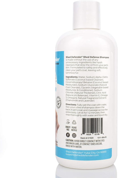 Shed Defender Shed Defense Dog Shampoo - Reduces Shedding, Veterinarian Recommended, Healthy Skin & Coat, Omega 3 & 6, Vitamin E, Natural Ingredients, Plant Based, Hypoallergenic, 16 oz.