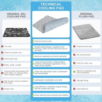 BEAUTYZOO Dog Cooling Mat for Large Dogs, 48"x28" Cooling Dog Bed Washable, Foldable Cat Ice Cool Pad for Summer, Reversible Pet Freeze Cushion Blanket for Kennel Cage Sofa Bed Floor Car Seat, Grey L