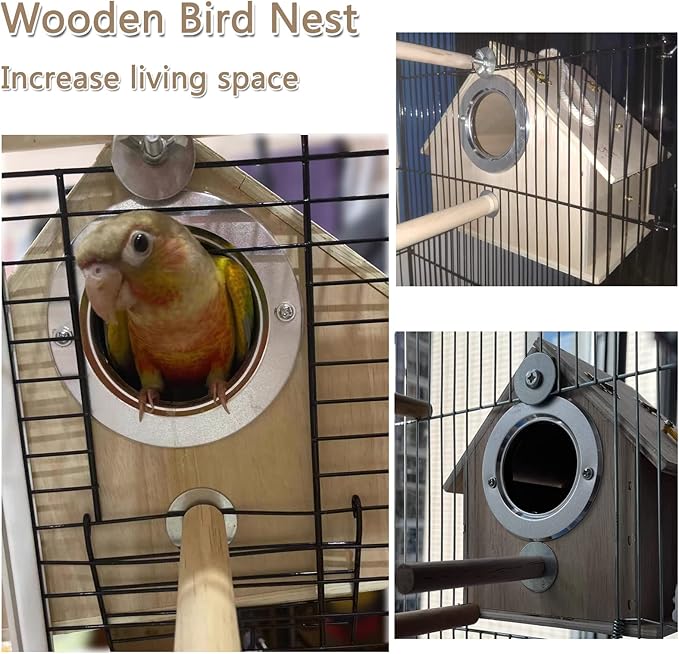 Hamiledyi Bird Nesting Box, Parakeet Breeding Box Wood Parrot Nesting House Cockatiel Mating Aviary Cage Box for Parakeet Budgie Conure Lovebirds