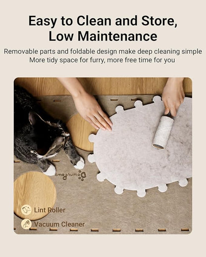 DownyPaws Cat House for Indoor Cats, 2-Storey Foldable Cat Bed Cave, Felt Cats Tunnel Bed Condo, Castle Kitten Cube Hideaway for Multicats, Scratch Resistant, Cream