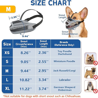 Dog Muzzle for Large Medium Small Dogs, Soft Mesh Muzzle for Dogs with Reflective Adjustable Strap, Prevent Biting Chewing and Licking, Dog Nose Open Design for Reduction Friction (Grey, M)