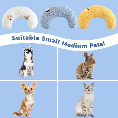 T'CHAQUE Dog Pillow Bed, Cat Calming Pillow, Dog Neck Pillow for Joint Relief Sleeping, Ultra Soft Half Donut Cuddler, Pillow Pet for Upper Spine Support, Doggy/Kitten Pillow Training Toy, Blue