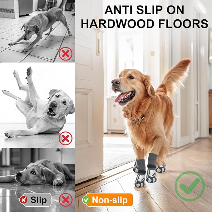 BEAUTYZOO Dog Socks, Non Slip Dog Socks to Prevent Licking Paws -Dog Shoes for Hot/Cold Pavement, Dog Boots & Paw Protectors, Dog Booties for Hardwood Floors, Small Medium Large Senior Dogs