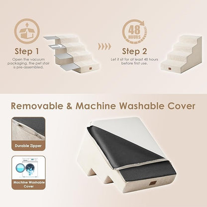 EHEYCIGA Dog Stairs for Small Dog 19.7”H, 4-Step Slope Dog Stairs for High Beds and Couch, Pet Steps with Non-Slip Bottom, Low Ramp and Larger Step Area