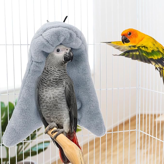 Cozy Bird Blanket Parrot Cage Snuggle Hut Warm Bird Nest House Bed Hanging Hammock for Parakeet Cockatiel Conure African Grey (Large, Grey)