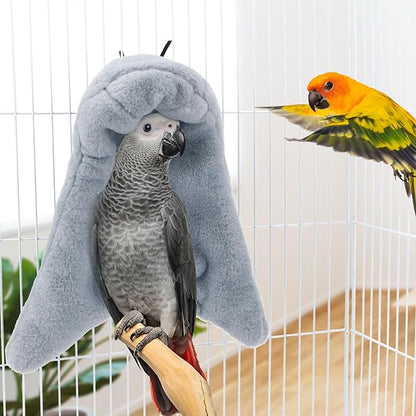 Cozy Bird Blanket Parrot Cage Snuggle Hut Warm Bird Nest House Bed Hanging Hammock for Parakeet Cockatiel Conure African Grey (Large, Grey)