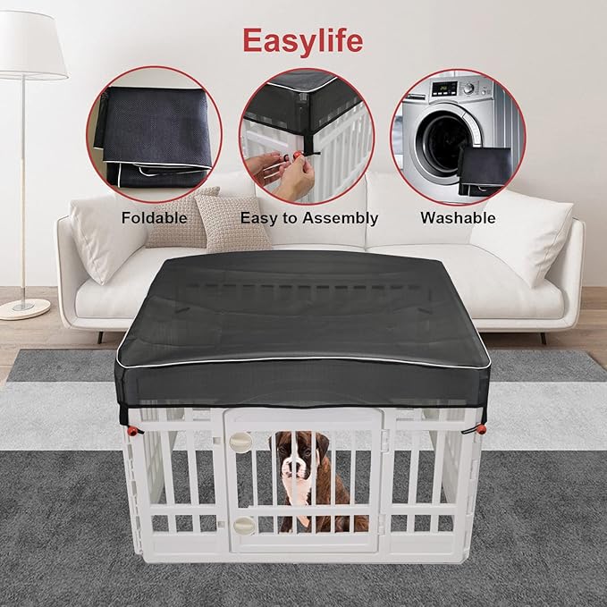 Dog Playpen Cover Mesh Top - Dog Pen Cover for Pets Fits 36 Inch 4 Panels Square Plastic Exercise Pet Pen,Provide Security for Indoor Dog Pen (Playpen Not Included)