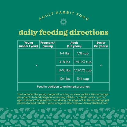 Oxbow Essentials Rabbit Food, Adult, Made with Oxbow Timothy Hay for Rabbit, Pet Pellets with Vitamins & Minerals, Small Animal Pet Products, Bunny Food, Made in USA, High Fiber, 10 lb. bag