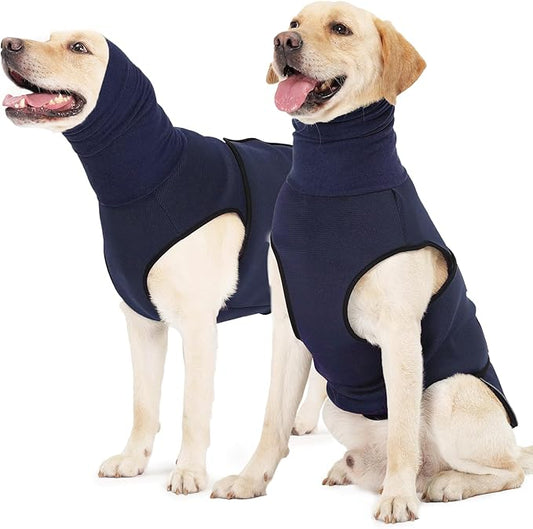 ROZKITCH Anti-Anxiety Dog Shirt, Breathable Pet Vest for Storms & Fireworks, Dog Calming Hoodie with Ear Cover for Separation Relief NavyBlue XL