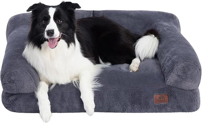 Hollypet Fluffy Plush Pet Sofa Soft Calming Pet Sofa Beds for Medium and Large Dogs, L, Gray