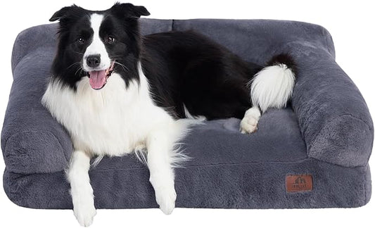 Hollypet Fluffy Plush Pet Sofa Soft Calming Pet Sofa Beds for Medium and Large Dogs, L, Gray