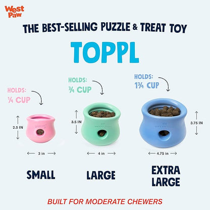 WEST PAW Zogoflex Limited Edition Toppl Treat Dispensing Dog Toy Puzzle  Interactive Chew Toys for Dogs  Dog Toy for Moderate Chewers, Fetch, Catch  Holds Kibble, Treats, X-Large 4.75", Periwinkle
