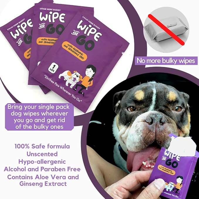 Dog Wipes - Individually Packaged - Hypoallergenic and Fragrance Free - Dog & Cat Face Paw & Butt Cleaner