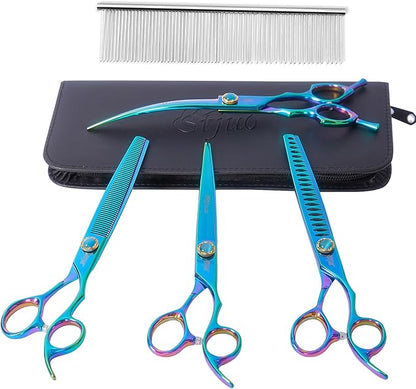 7.5'' Dog Scissors Set for Grooming 440C Stainless Steel Green Professional Pet Trimming Scissors Sharp Blades Cutting for Dogs and Cats Shears