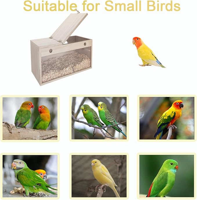 Tfwadmx Parakeet Nesting Box Transparent Bird Nest Box Wood Bird House for Cage Budgie Breeding Boxes for Parrotlets, Lovebirds and Other Small Sized Birds 7.8" x 4.7" x 4.7"