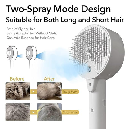 Donut 2-Gear Pet Steam Slicker Brush With UV, 4-in-1 Detangler Spray Dematting Brush For Shedding, Hair Remover With Release Button. For Indoor Long Or Short Hair Dogs, Cats, Rabbits. (White)