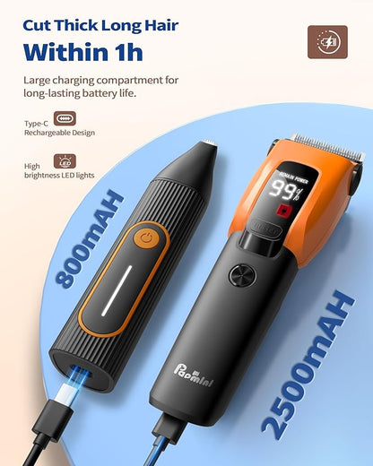 3 in 1 Dog Clippers for Heavy Thick Hair & Coats, Rechargeable Cordless Pet Shaver with Storage Box, Quiet Paw Trimmer for Small & Large Dogs, Cats & Animals