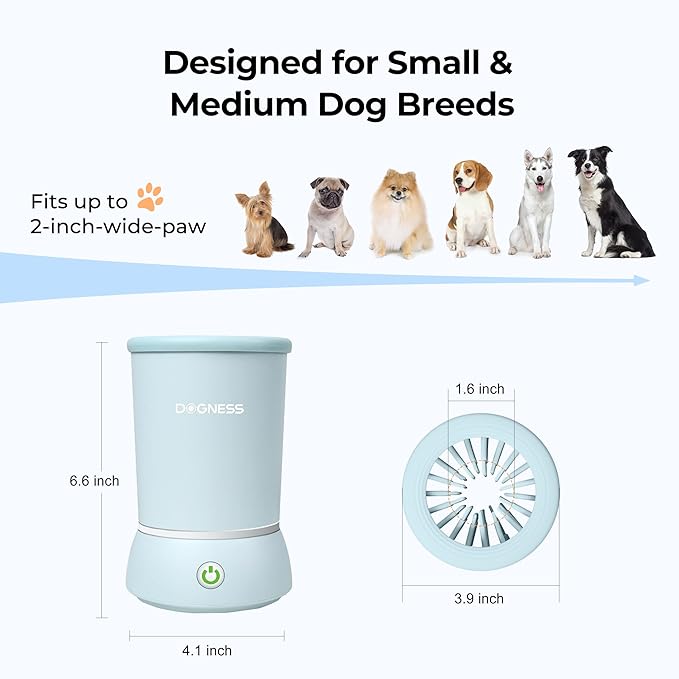 DOGNESS Automatic Dog Paw Cleaner, Rechargeable Paw Washer for Dogs Portable Electric Paw Cleaner Cup for Small to Medium Dogs (Light Blue)