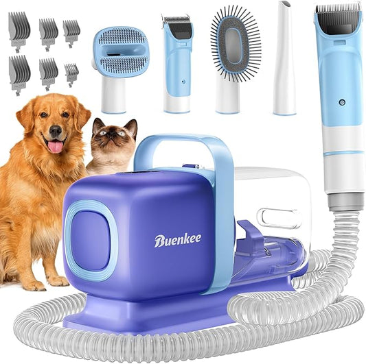 Dog Grooming Kit with Pet Grooming Vacuum, Dog Clipper, Pet Grooming Shedding Brush, Cleaning Tool in 1, Low Noise Dog Vacuum for Dogs Cats (Blue)