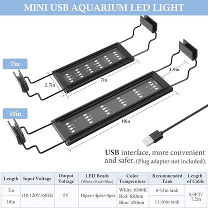 FEDOUR USB Mini Aquarium LED Light, Full Spectrum Aquarium Light with Extendable Brackets, Adjustable Aquarium Plant Light with External Controller, for Freshwater Tank (11-16in)