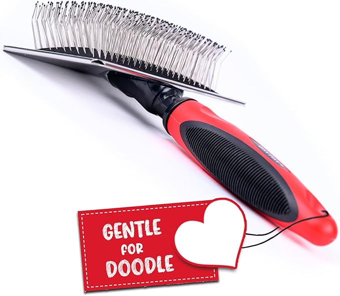 Dog Slicker Brush - Large - Protective Ball Tipped Pins Massages Pet Skin - Professional Groomer Dog Brush for Goldendoodle (Large)