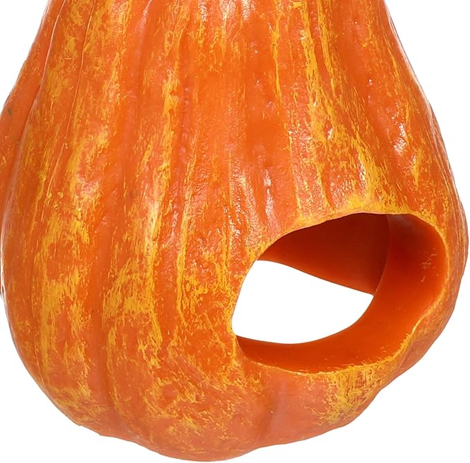 POPETPOP Resin Pumpkin Aquarium Décor Ornaments, Fish Tank Safe Decorations, Small Turtles Hiding Hole Cave, Table Decor Reptile Box Shelter Habitat -Thin Pumpkin