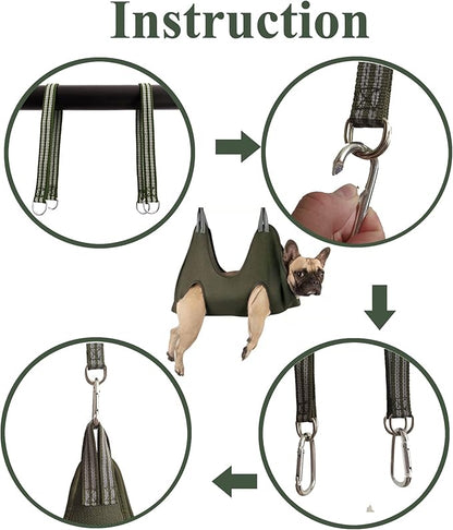 10 in 1 Pet Grooming Hammock Harness with Nail Clippers/Trimmer, Nail File, Comb,Dog Nail Hammock, Dog Grooming Sling for Nail Trimming/Clipping (XXXL/Under 140lb, Khaki Green)