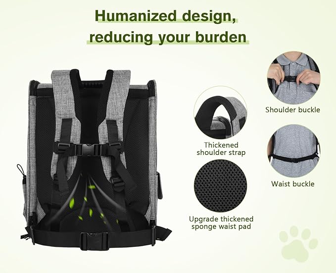 Pecute Cat Backpack with Breathable Mesh, Dog Backpack Carrier with Multi-Pockets, Cat Carrier Backpack Comfortable, Cat Backpack Carrier for Travel Hiking and Camping Gray