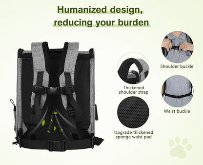 Pecute Cat Backpack with Breathable Mesh, Dog Backpack Carrier with Multi-Pockets, Cat Carrier Backpack Comfortable, Cat Backpack Carrier for Travel Hiking and Camping Gray