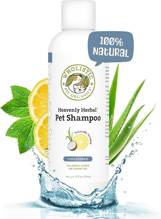 Wholistic Pet Organics Pet Shampoo Concentrate: Heavenly Herbal Organic Dog Shampoo and Conditioner - All Natural Puppy and Cat Shampoo for Dry, Itchy Skin, Allergies, Dandruff