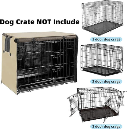 36 Inch Dog Crate Cover, Pet Kennel Cover for Wire Large Dog Cage with1 2 3 Doors, Durable Waterproof 600D Oxford Fabric Indoor/Outdoor Khaki