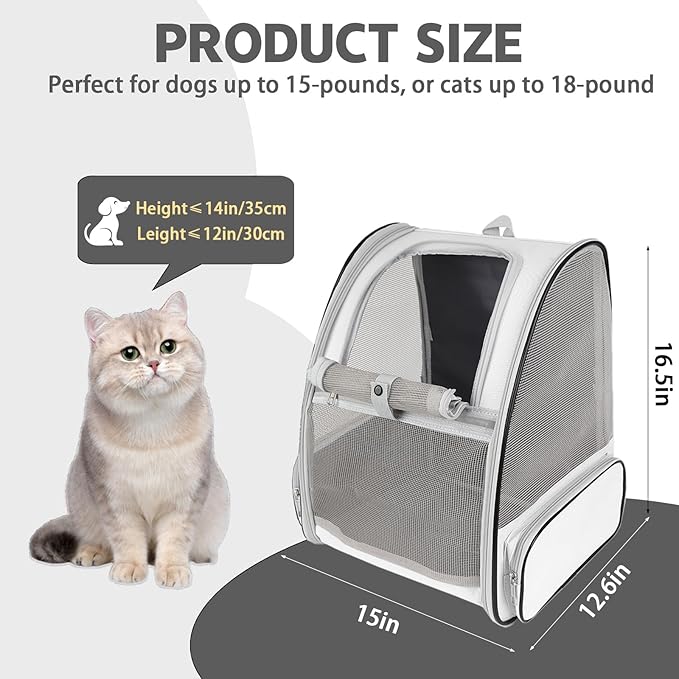 Cat Backpack Carrier,Pet Carrier Airline Approved for Small Dog Cat Puppy Kitten Bunny,Ventilated Mesh Design Animal Backpack for Hiking Camping Travel Bag (Light Grey)