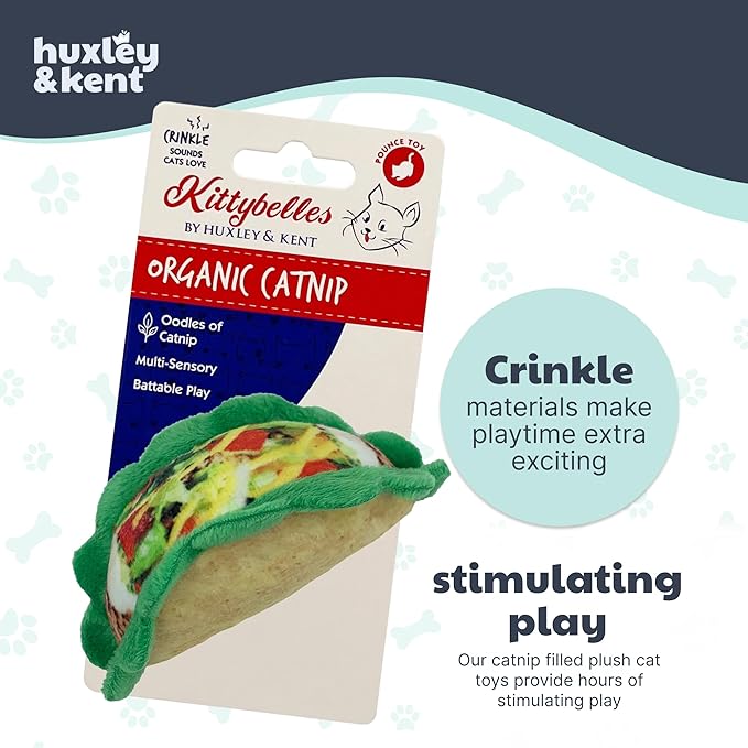 Huxley & Kent Plush Cat Toy - Interactive Catnip Toy for Cats & Kittens - Soft with Crinkle & Catnip - Fun Indoor Play - Taco