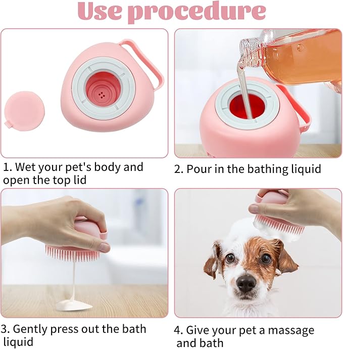 WishLotus Pet Bath Brush, Soft Silicone Cat Grooming Brush Dog Bath Massage Brush Shampoo Dispenser Heart-Shaped Multifunctional Bath Brush for Pet Bath Shower Accessories (Heart-Pink)