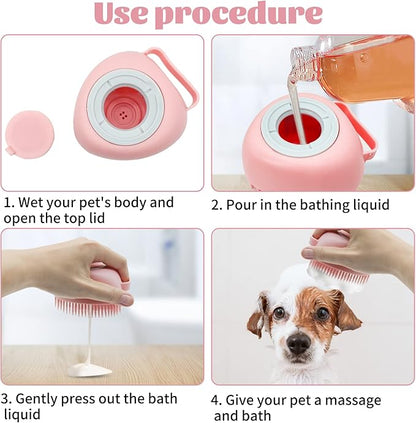 WishLotus Pet Bath Brush, Soft Silicone Cat Grooming Brush Dog Bath Massage Brush Shampoo Dispenser Heart-Shaped Multifunctional Bath Brush for Pet Bath Shower Accessories (Heart-Pink)