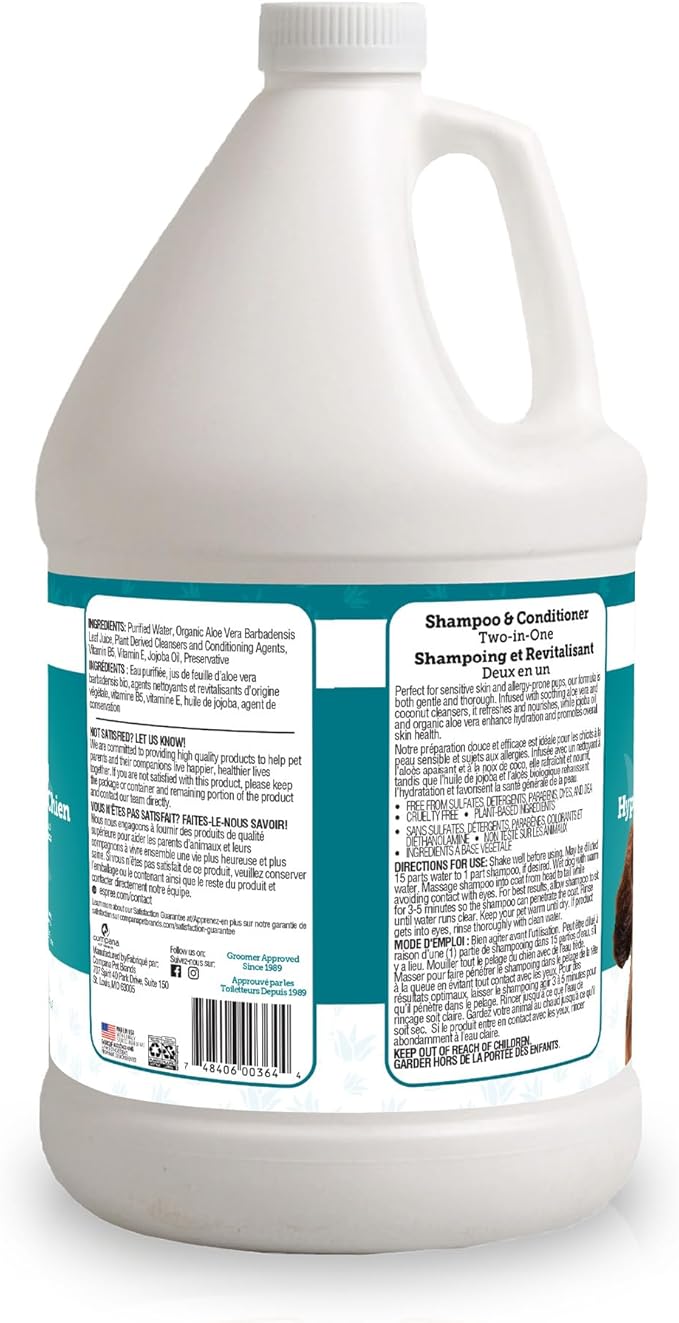 Espree Hypoallergenic Dog Shampoo & Conditioner, Tearless Formula with Aloe Vera, Sulfate-Free, Paraben-Free, Harsh Chemical and Dye-Free, Safe for Sensitive Skin, Gallon
