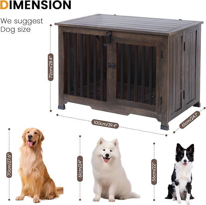 Wooden Dog Crate Furniture,Foldable and Portable Dog Kennel Furniture Indoor,Decorative Dog Crate End Table No Assembly.(Large,Rustic Brown)