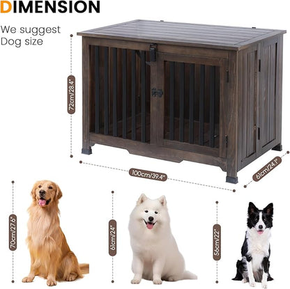 Wooden Dog Crate Furniture,Foldable and Portable Dog Kennel Furniture Indoor,Decorative Dog Crate End Table No Assembly.(Large,Rustic Brown)