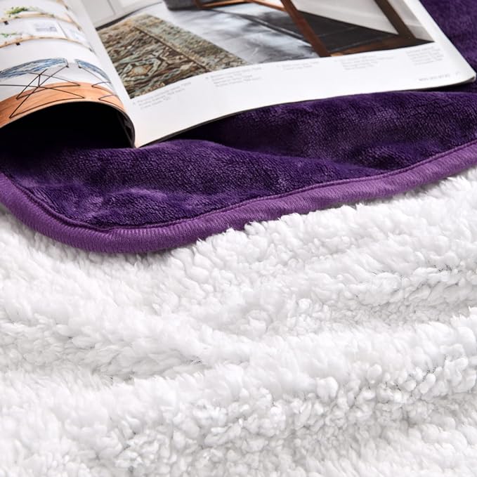 Waterproof Blanket for Bed Couch Sofa, Soft Liquid Pee Proof Pet Blanket for Dog Puppy Cat, Reversible Sherpa Fleece Blanket for Furniture Protector (Dark Purple, 60x80 inches)