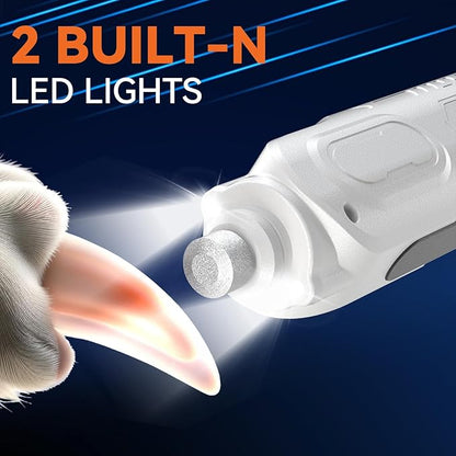 Dog Nail Grinder, 6-Speed Dog Nail Trimmer with 2 LED Lights, Pet Nail Grinder Quiet for Large Medium Small Puppy Dogs/Cats,Rechargeable Electric Dog Nail File with Dust Cap - White