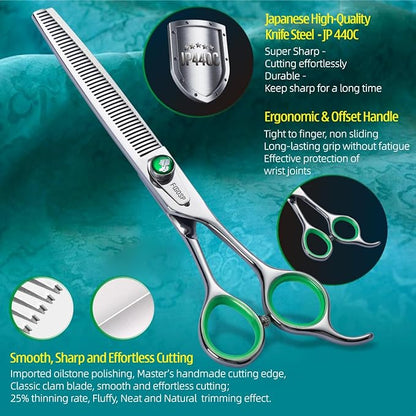 46 Teeth Dog Thinning Shears for Grooming 7.0 inch Professional Blending Thinning Scissors for Dogs Cat Pet Japanese 440C Stainless Right Handed