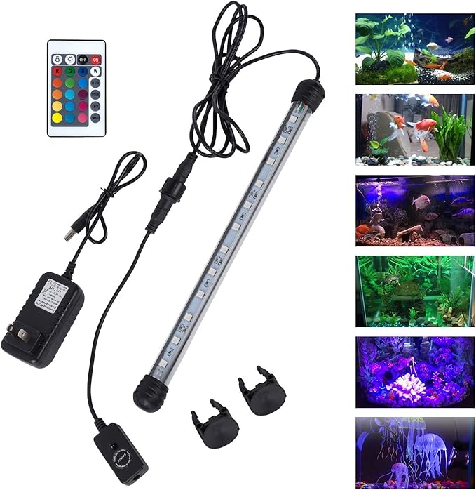 MQ 23 in Submersible LED Aquarium Light, 9W Color Changing Fish Tank Light with Remote Control, IP68 Crystal Glass 30 LEDs Lights Bar, for Fish Tank 30-37 inch