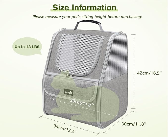 Pecute Cat Backpack Carrier, Small Dog Backpack Carrier, Pet Backpack Carrier for Cats Dogs Puppy Kitten, Cat Carrier Bag Carrying for Travel Hiking Bike Riding Walking Outdoor,Light Gray
