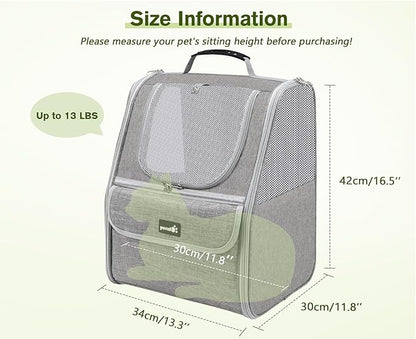 Pecute Cat Backpack Carrier, Small Dog Backpack Carrier, Pet Backpack Carrier for Cats Dogs Puppy Kitten, Cat Carrier Bag Carrying for Travel Hiking Bike Riding Walking Outdoor,Light Gray