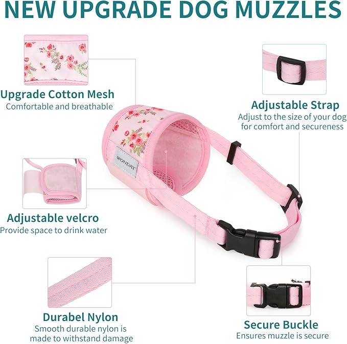 Dog Muzzle for Small Medium Large Dogs, Dog Muzzles for Biting Barking and Chewing Puppy Muzzle Nylon Soft Mesh Breathable Adjustable Loop Muzzle Anti-Dropping (Pink Flower, XL)