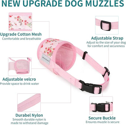 Dog Muzzle for Small Medium Large Dogs, Dog Muzzles for Biting Barking and Chewing Puppy Muzzle Nylon Soft Mesh Breathable Adjustable Loop Muzzle Anti-Dropping (Pink Flower, XL)