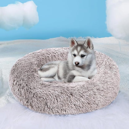 HYQ Small Dog Bed, Pet Beds for Small Dogs, Cat Beds for Indoor Cats, Fluffy Faux Fur Plush Small Dog Bed, Washable Puppy Bed with Anti-Slip Bottom, Dog Bed Small Size Dog (Coffee, 17 Inch)