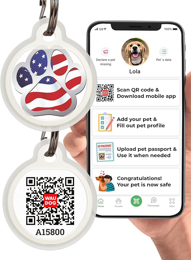 Dog Tags for Pets - Silicone QR Code Pet ID Tags for Dogs & Cats - Silent Dog Name Tag and Cat Name Tag for Your Pet - Puppy Name Tag for Dog Collar - Dog Identification Tags (US Flag)
