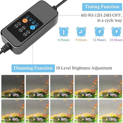 HITOP 12-18in Full Spectrum LED Aquarium Light with Timer, Auto 24/7 Lighting Cycle& 10-Level Brightness Adjustment, Fish Tank Light for Plant Growth, with Extendable Brackets